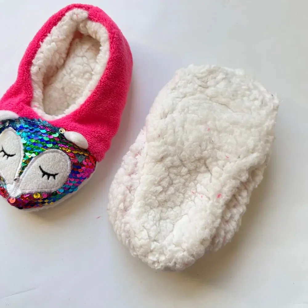 Limited Too Girls Sequin Animal Sherpa Lined Slippers